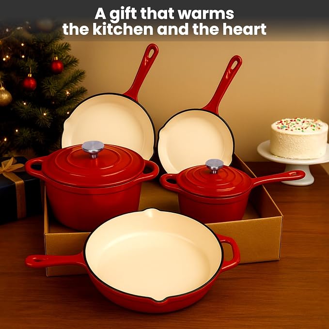 QuliMetal Nonstick Enameled Cast Iron Cookware Set, 5-Piece Pots and Pans Set - Image 7