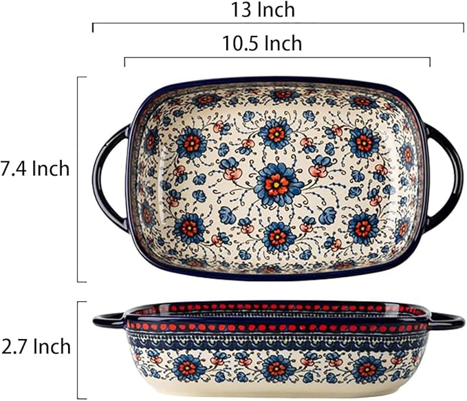 Vintage Style Pottery Bakeware Ceramic Casserole Dish Baking Pan Lasagna Pans - Image 2
