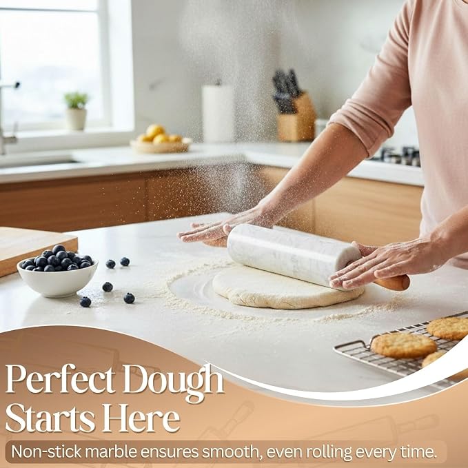 Flexzion Marble Rolling Pin Heavy Nonstick Stone Dough Roller - Image 7