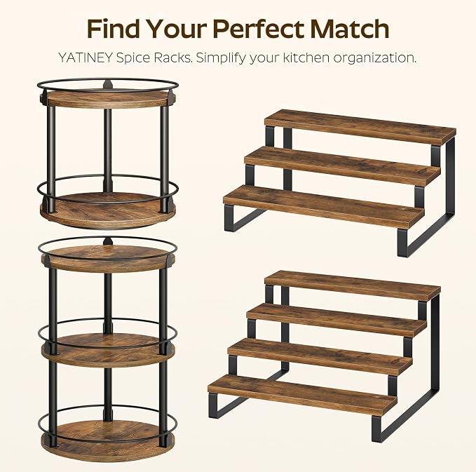 YATINEY Spice Rack, 3 Tier Wooden Display Riser Stand, Kitchen Storage Organizer - Image 7