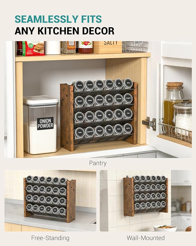 NESAPTO Spice Rack Organizer for Cabinet, Wood 4-Tier Vertical Seasoning - Image 6