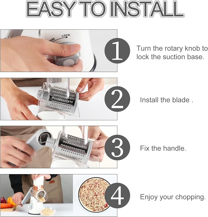 Ourokhome Rotary Cheese Grater Hand Crank, Kitchen Shredder Speed Mandolin - Image 5