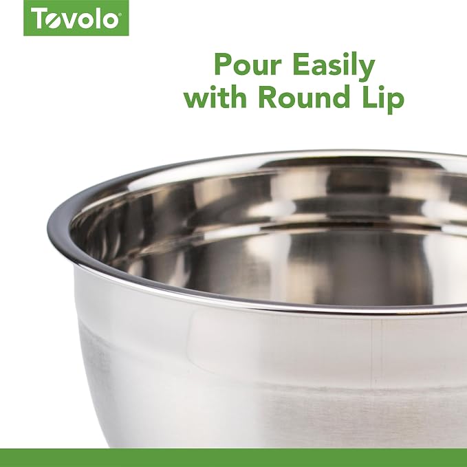 Tovolo Large Stainless Steel Mixing Bowl 5 Quart Metal Mixing Bowl - Image 4