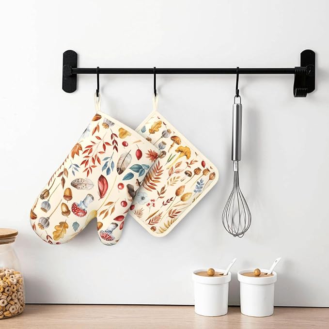 Fall Silicone Oven Mitts Pan Mats Set of 2, Heat Resistant Gloves Potholder - Image 6