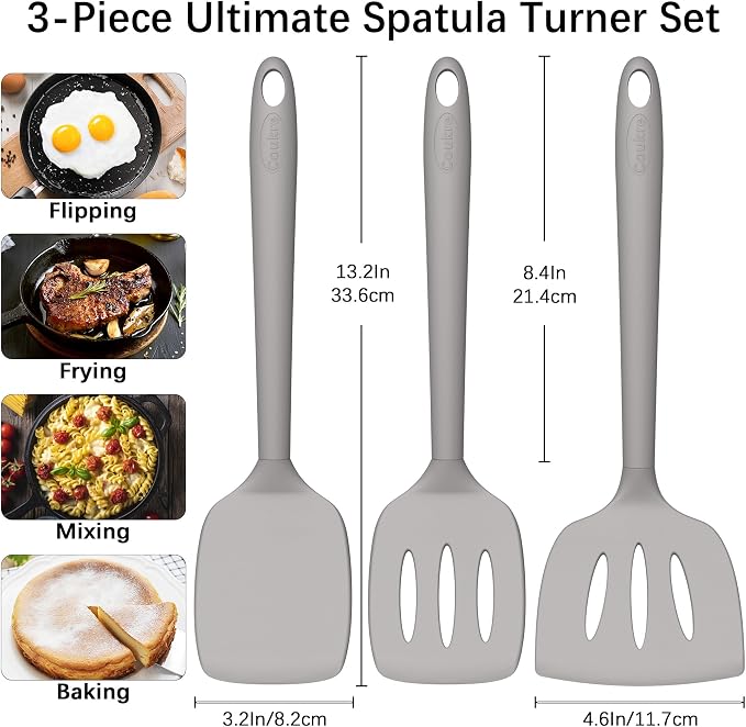 Coukre 3 Pack Silicone Spatula Set, High Heat Resistant, Fish Spatula, Solid & - Image 2
