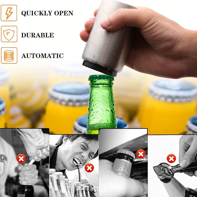 Portable Push Down Magnetic Beer Bottle Openers, No Damage to Caps, Quick to - Image 4