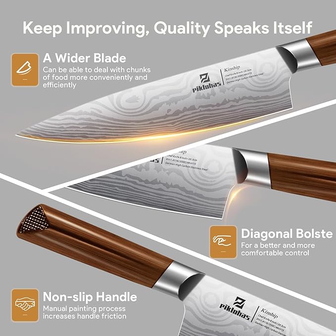 Kitchen Knife Sets With Block, Piklohas 15 Pieces Knife Sets With Magnetic - Image 5