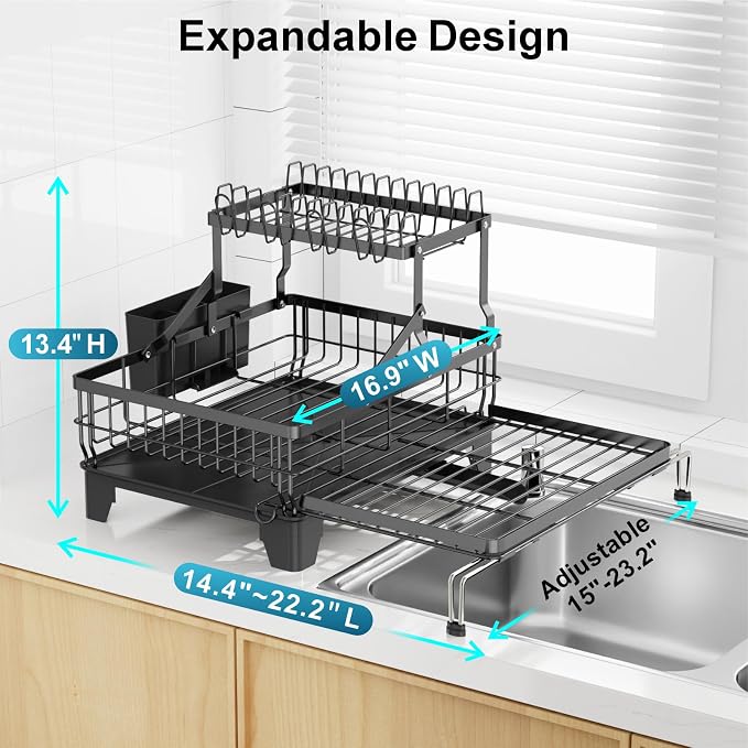 GSlife Large 2 Tier Dish Drying Rack, Expandable Heavy-Duty Dish Rack - Image 5