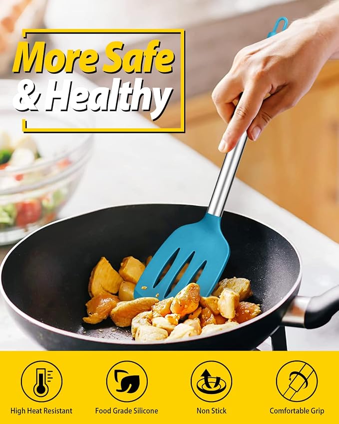 Pack of 4 Silicone Cooking Utensils Set, Non Stick Large Solid Spatulas - Image 4