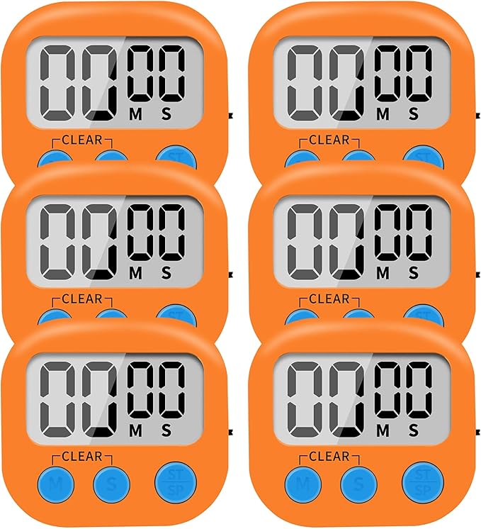6 Pack Small Digital Kitchen Timer Magnetic Back and ON/Off Switch, Minute by LinkDm