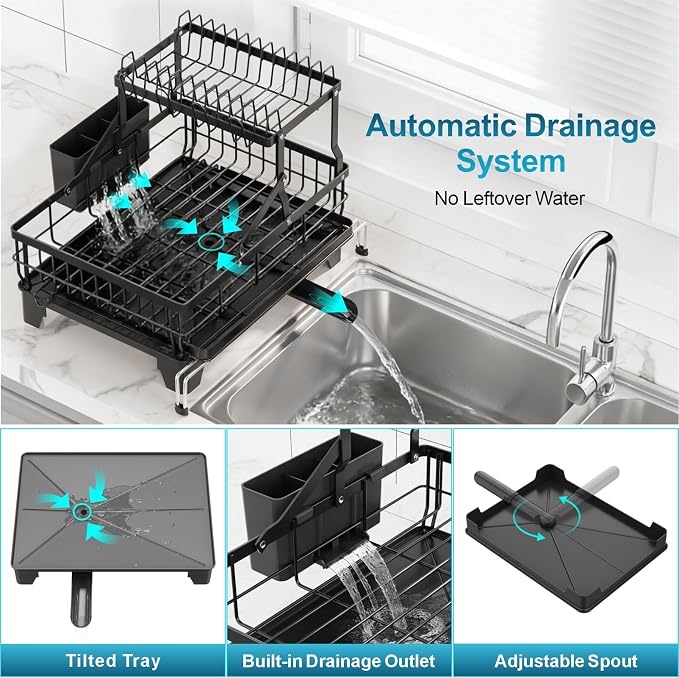 GSlife Large 2 Tier Dish Drying Rack, Expandable Heavy-Duty Dish Rack - Image 3