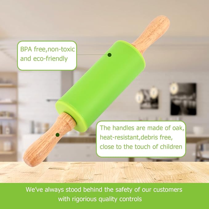 Mini Silicone Rolling Pin for Kids, Non-stick Surface Wood Handle, 9 Inch 16 - Image 2