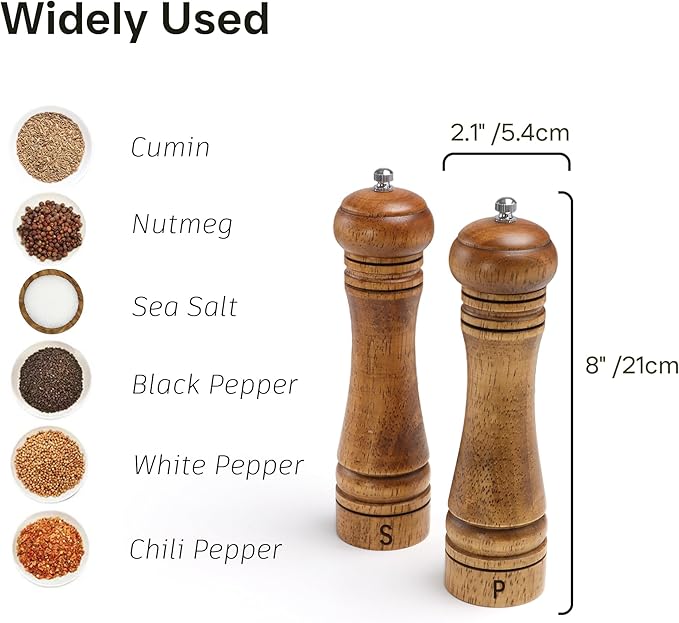 Wooden Salt and Pepper Grinder Set, Premium Oak Wood Salt Grinders Shakers - Image 4