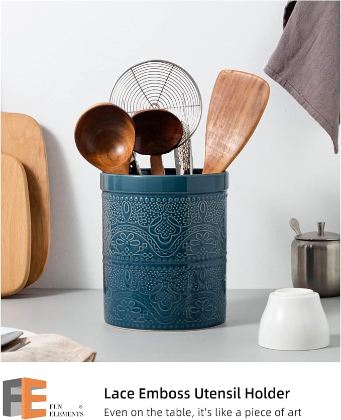Fun Elements Kitchen Utensil Holder, 7.2" Super Large Utensil Crock Heavy and - Image 2