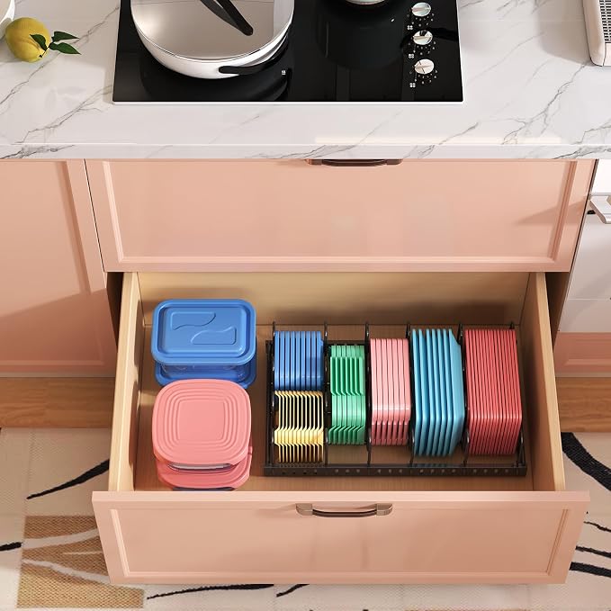 X-cosrack Metal Food Container Lid Organizer&Adjustable 6 Dividers Storage - Image 5