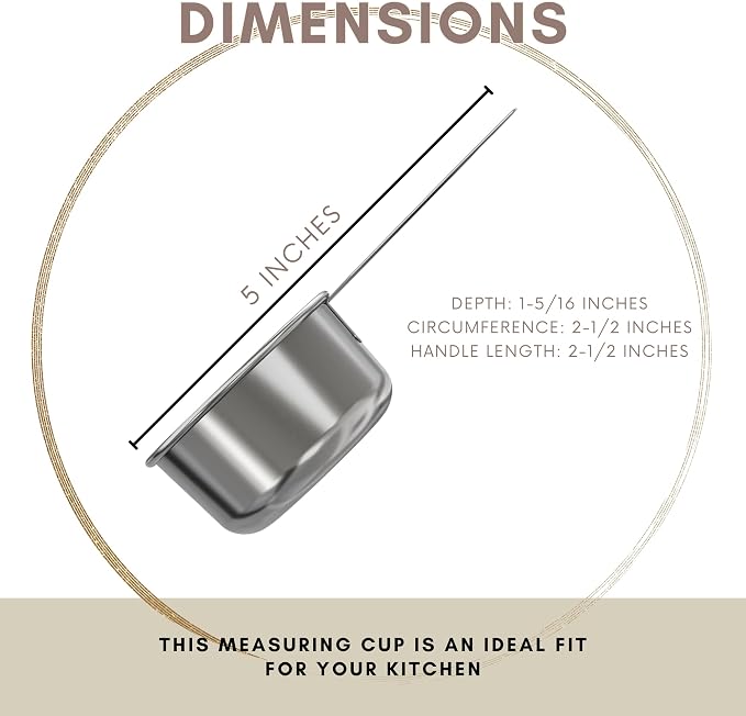 1/3 Cup Stainless Steel Measuring Cup | Sturdy Metal 80 ml | 80 cc | 3 oz | - Image 3