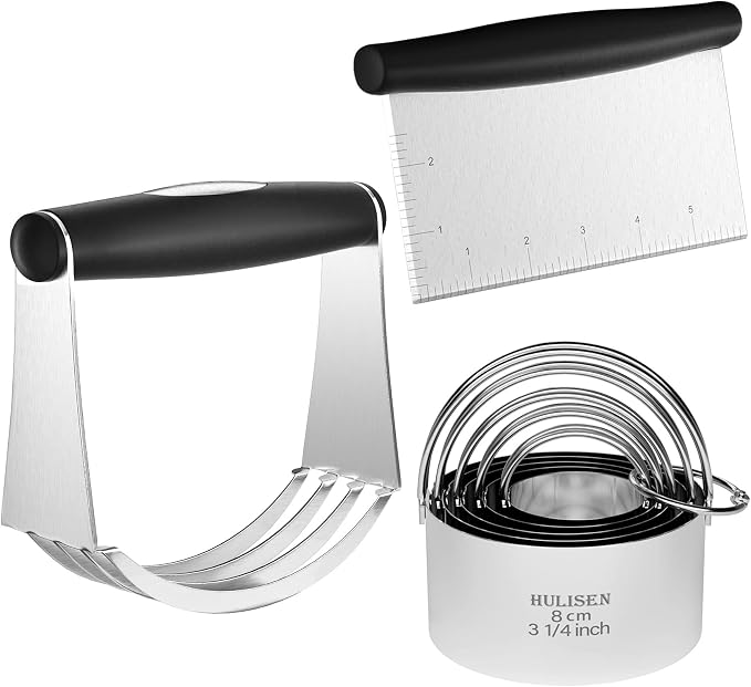 HULISEN Stainless Steel Biscuit Cutter Set, Pastry Scraper and Dough Blender by HULISEN