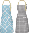 2 Pieces Aprons for Women with Pockets, Cotton Linen Waterproof Kitchen Cooking by Riqiaqia