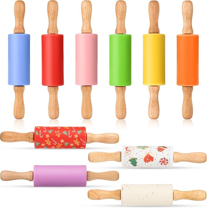 Mini Silicone Rolling Pin for Kids, Non-stick Surface Wood Handle, 9 Inch 10 by Honglida