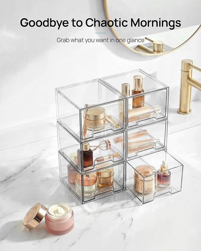 Vtopmart 8 Pack Small Clear Stackable Storage Drawers, Acrylic Bathroom Makeup - Image 3