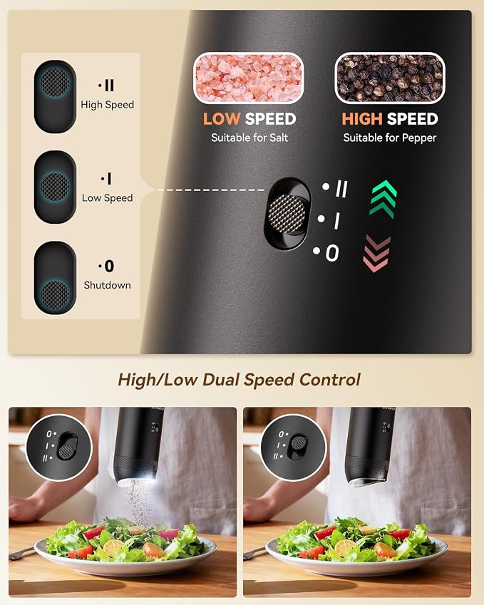 WONMAKE Gravity Electric Salt and Pepper Grinder Set - Image 4