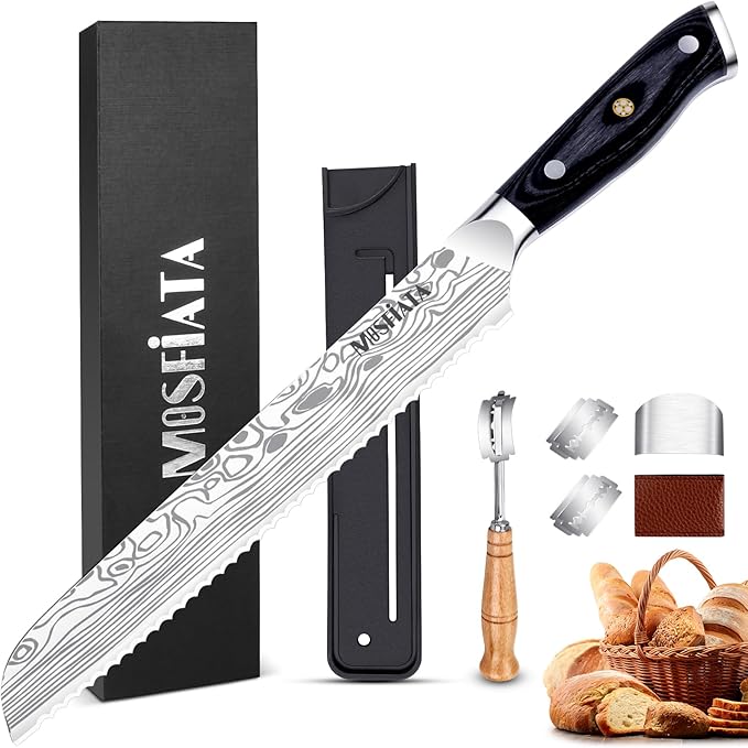 MOSFiATA Bread Knife 8” Ultra Sharp Serrated Knife, German High Carbon by MOSFiATA