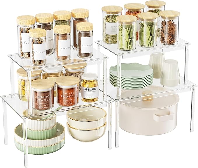 Delamu Clear Kitchen Cabinet Organizer, Stackable Cabinet Shelf by DELAMU