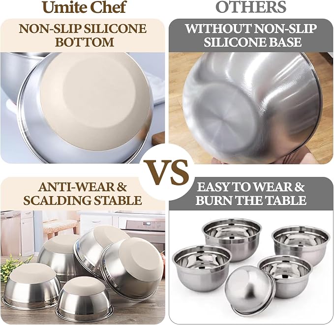 Umite Chef Mixing Bowls with Airtight Lids Set, Non-Slip Bottoms, 1.5QT - Image 4