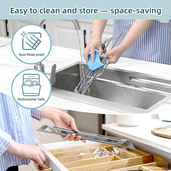 Ohuhu Triangle Roll Up Dish Drying Rack, Anti-Slip Organizer - Image 7