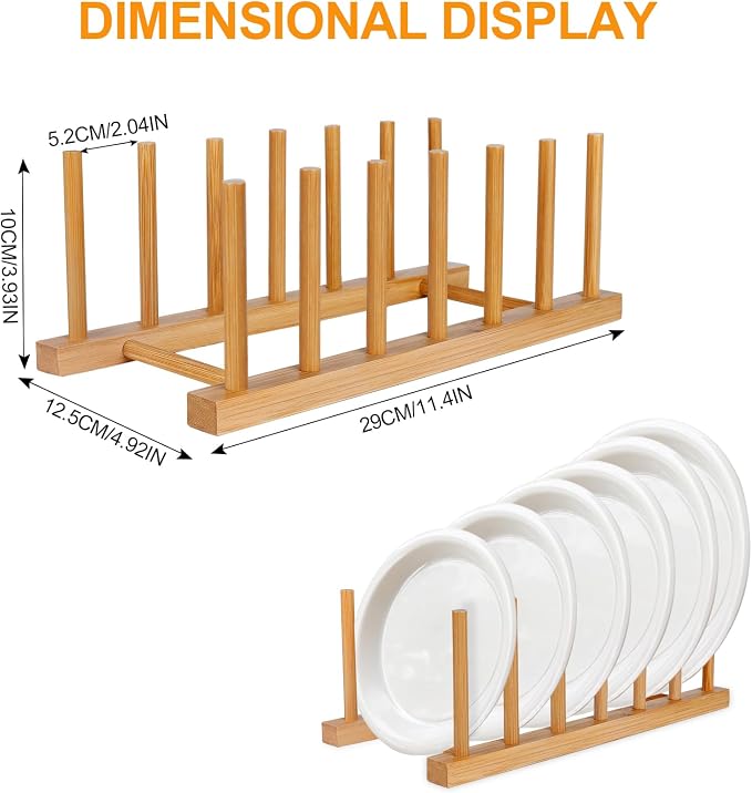 SAMEBUTECO Bamboo Wooden Dish Racks Plate Stand Holder Vertical Drainer Kitchen - Image 2