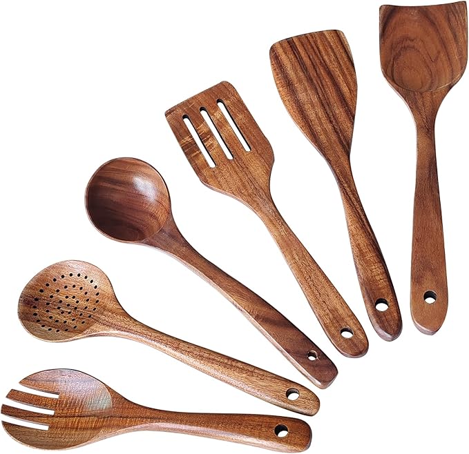 Wooden Spoons for Cooking 6 Piece, Natural Kitchen Utensils Spatula, Smooth by YYLTJR