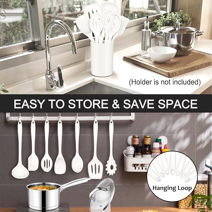 P&P CHEF Silicone Cooking Utensils Set of 7, Heat-proof Kitchen Utensils Set - Image 6