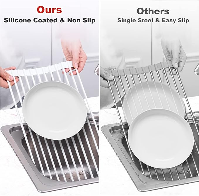 MERRYBOX Roll Up Dish Drying Rack, Silicone Wrapped Over The Sink Dish Rack - Image 6
