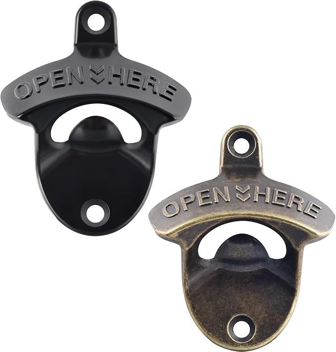 Black Bottle Opener Wall Mounted Rustproof, Vintage Screw in Wall Beer Cap by Wallmountedbottleopener