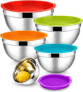 E-far Mixing Bowls With Lids Sets of 5, 10-Piece Stainless Steel Salad Metal by E-far