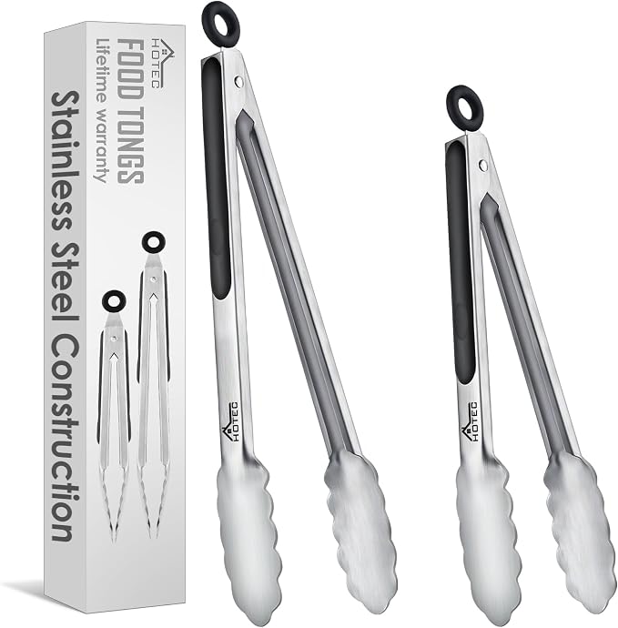 Hotec Stainless Steel Kitchen Tongs, Locking Metal Food Tongs by Hotec