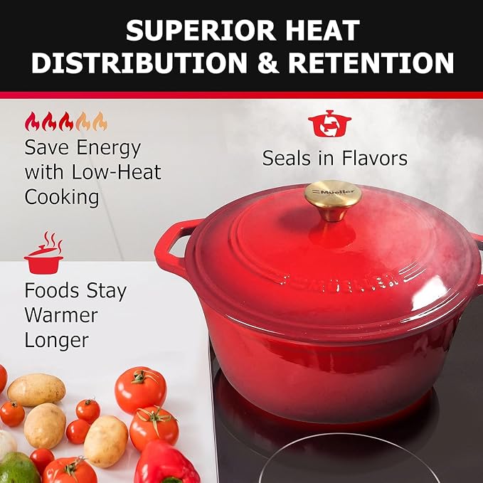 MUELLER HOME 7.5 QT Enameled Cast Iron Dutch Oven, Heavy-Duty Casserole Dish - Image 3
