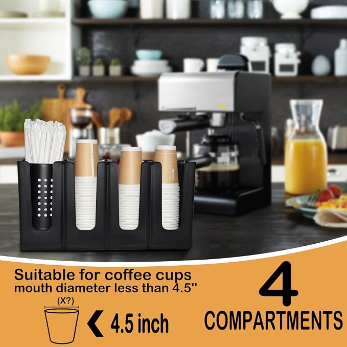 Cup Holder Lid Dispenser with Straw Organizer, 4 Compartment 7 Adjusting - Image 3