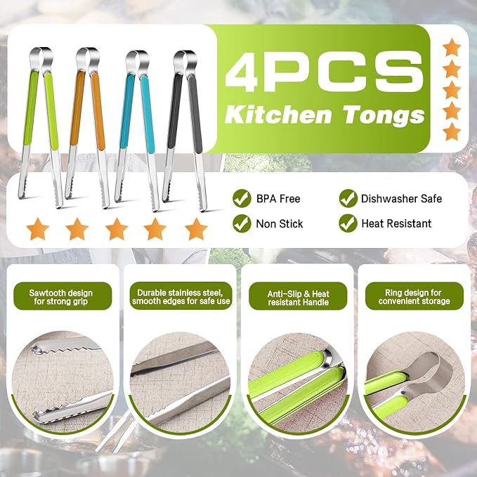4Pcs Stainless Steel Kitchen Tongs - Image 2