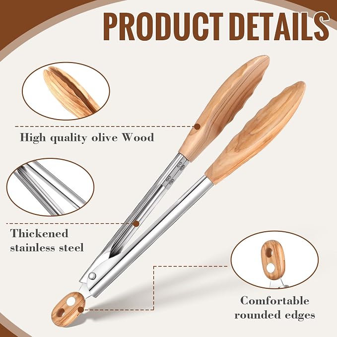 Baderke 2 Pcs Olive Wooden Kitchen Tongs - Image 4