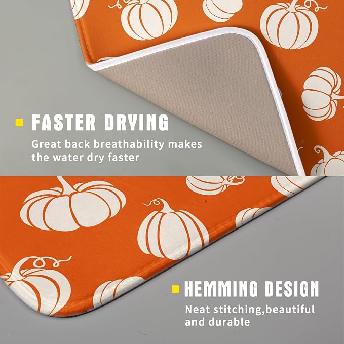Fall Dish Drying Mat for Kitchen Counter Autumn White Pumpkins Festival - Image 3
