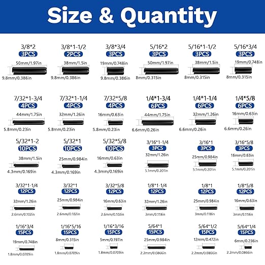 248 Pcs SAE Roll Pin Assortment Set Steel Split Expansion Pin 10 Sizes 1/16 - Image 2