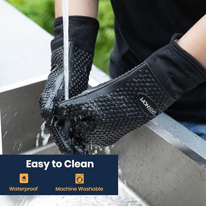 GEEKHOM BBQ Gloves Heat Resistant, 13.7 Inch Long Waterproof Silicone Oven Mitts - Image 6