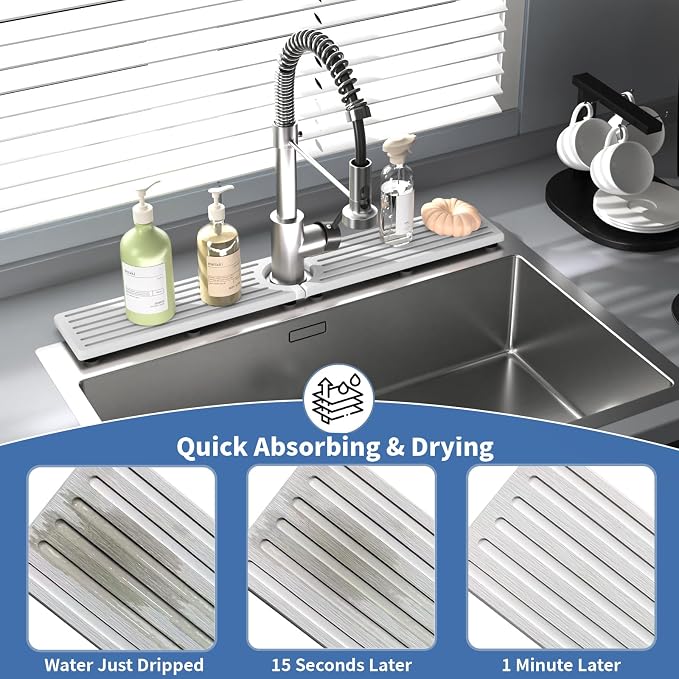 Stone Faucet Mat for Kitchen Sink, Water Absorbing Sink Water Splash Guard - Image 5