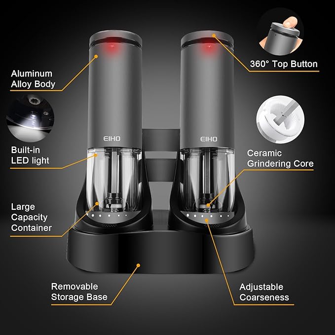 EIHO Electric Salt and Pepper Grinder Set USB Rechargeable, Upgraded External - Image 6