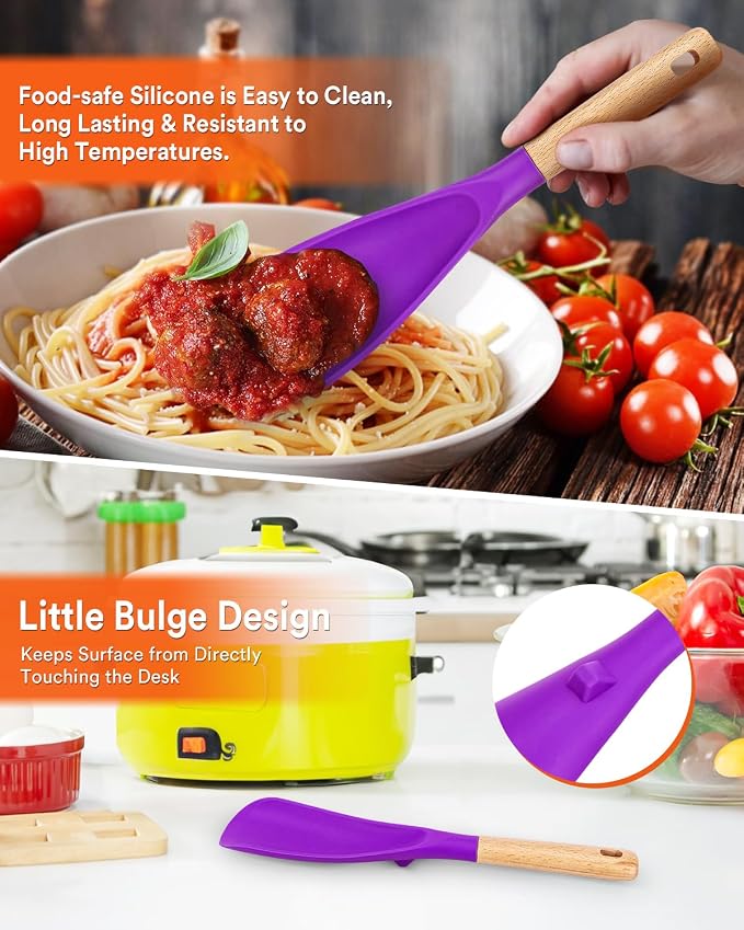 Cooking Spoon and Rice Scooper for Nonstick Cookwares, Wood Handle Spoon for - Image 3