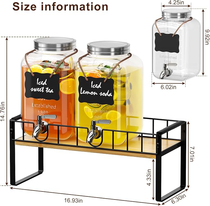 2-pack 1 Gallon Drink Dispenser, Glass Beverage Dispenser - Image 7