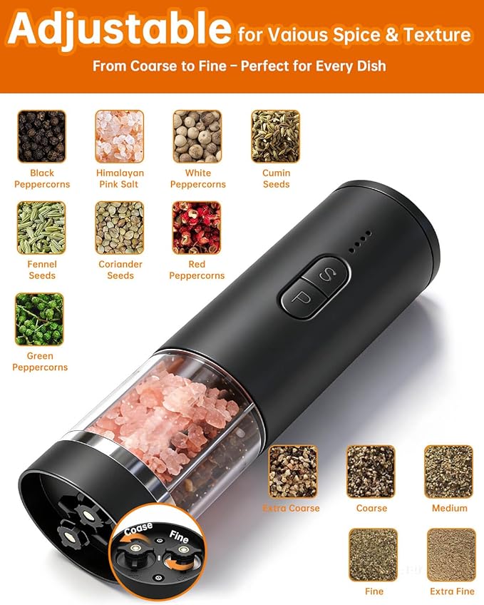Aotto 2-in-1 Electric Salt and Pepper Grinder Set, USB-C Rechargeable Automatic - Image 4