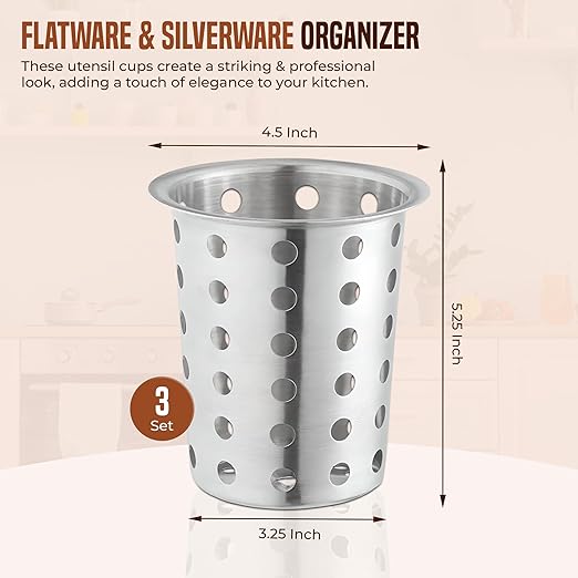 OCS Parts Stainless Steel Utensil Drying Cups | Stainless Steel | Set of 3 | - Image 2
