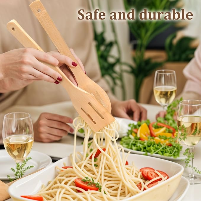 HANSGO Bamboo Kitchen Utensils Set – 6-Piece Wooden Cooking Set - Image 4